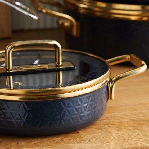 Karaca Kristal 16-Piece Enamel Induction Cookware Set, Anthracite Gold