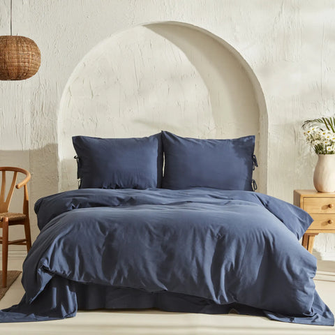 Karaca Home 4 Elements 100% Turkish Cotton Duvet Cover Set with Bed Sheet, Double, Navy Blue