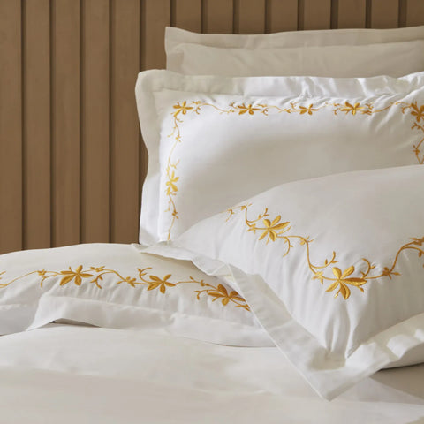 Karaca Home Dogasever Nora 100% Turkish Cotton Bamboo Embroidered Duvet Cover Set with Bed Sheet, Double, Yellow White 