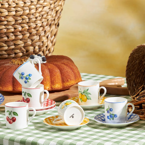 Karaca Picnic 12 Piece Porcelain Espresso Turkish Coffee Cup for 6 People, 80ml, White Multi