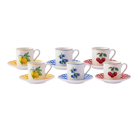 Karaca Picnic 12 Piece Porcelain Espresso Turkish Coffee Cup for 6 People, 80ml, White Multi