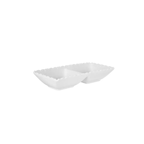 Karaca Ivy Porcelain 2-Compartment Snack Bowl, 19cm, White