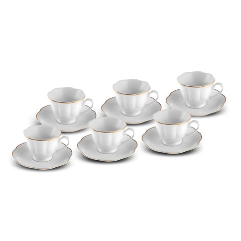 Karaca Çan 12-Piece Porcelain Espresso Turkish Coffee Cup Set for 6 People, 90ml, White Gold