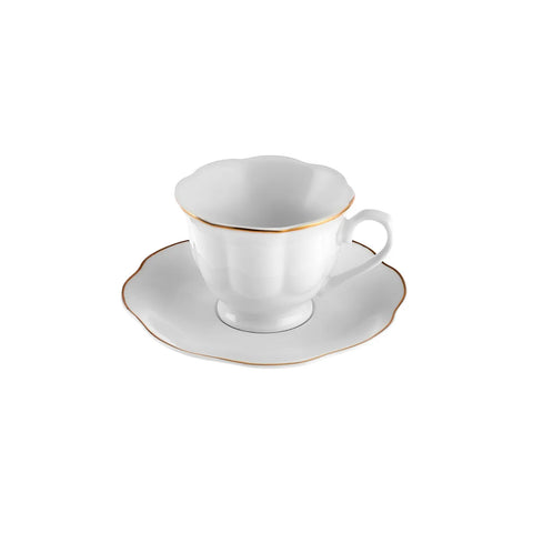 Karaca Çan 12-Piece Porcelain Espresso Turkish Coffee Cup Set for 6 People, 90ml, White Gold