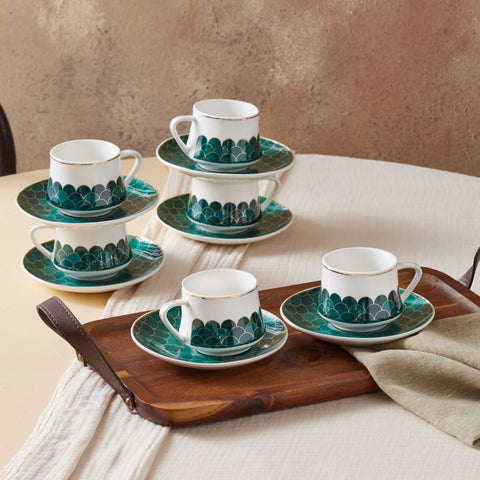 Karaca Zümrüt 12-Piece Porcelain Espresso Turkish Coffee Cup Set for 6 People, 100ml, Multi