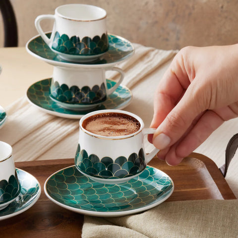 Karaca Zümrüt 12-Piece Porcelain Espresso Turkish Coffee Cup Set for 6 People, 100ml, Multi