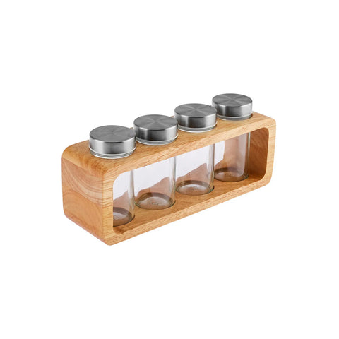 Karaca Warren 4 Piece Glass Spice Rack Set with Stand, 100ml, White Silver