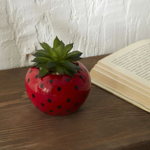 Karaca Home Strawberry Artificial Succulent in Ceramic Pot, Red Green Multi