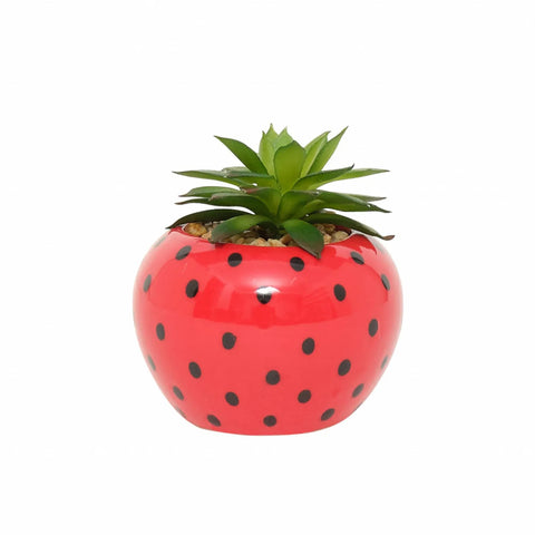 Karaca Home Strawberry Artificial Succulent in Ceramic Pot, Red Green Multi