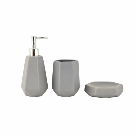 Karaca Home Ruby Ceramic Bathroom Accessories Set, 3 Piece, Grey