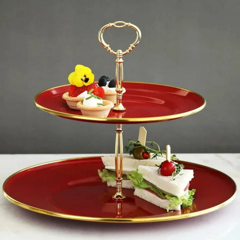 Karaca Troy Enamel 2-Tier Cake Stand, Red Gold