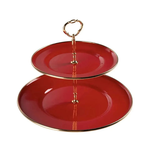 Karaca Troy Enamel 2-Tier Cake Stand, Red Gold