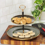 Karaca Troy Enamel 2-Tier Cake Stand, Black Gold