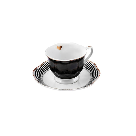 Karaca Piraye 12 Piece Porcelain Espresso Turkish Coffee Cup Set for 6 People, 80ml, Black White Multi