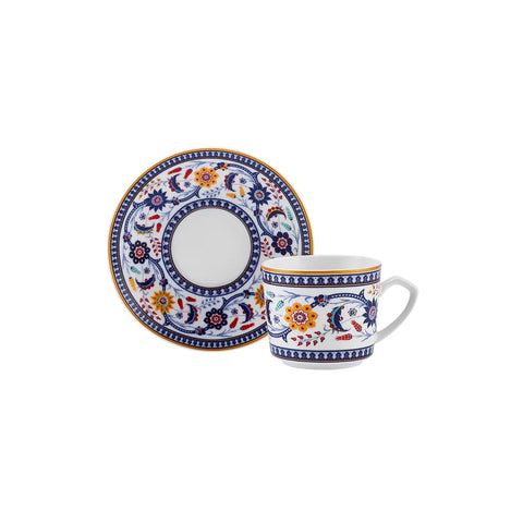 Karaca Ihlamur 4-Piece Bone China Espresso Turkish Coffee Cup Set for 2 People, 80ml, White Multi