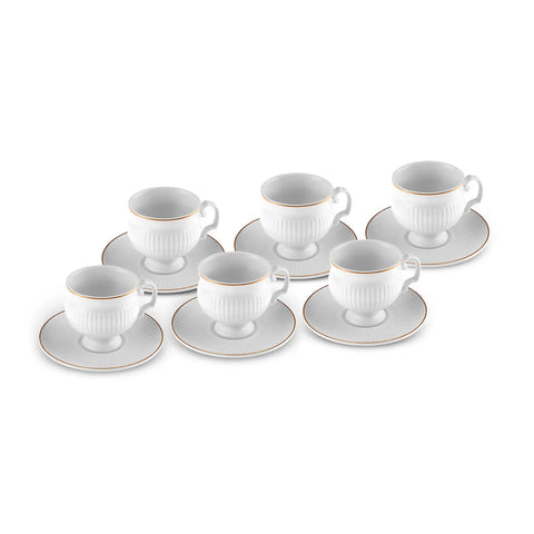 Karaca Malta 12-Piece Porcelain Espresso Turkish Coffee Cup Set for 6 People, 100ml, White Gold