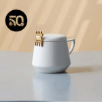 Karaca 50th Anniversary Collection New Generation Bone Mug with Lid, 350ml, White