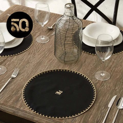 Karaca Home 50th Anniversary Collection Core Round Placemat Set, 6 Piece, 38cm, Black Gold