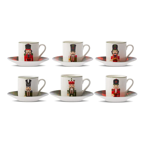 Karaca Tin Soldier 12-Piece Porcelain Espresso Turkish Coffee Cup Set for 6 People, 80ml, White Multi