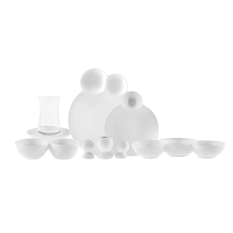 Karaca Streamline Blow 26-Piece New Generation Bone China Serveware Set for 6 People, White