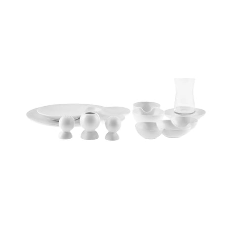 Karaca Streamline Blow 26-Piece New Generation Bone China Serveware Set for 6 People, White