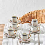 Karaca Söğüt 12-Piece Porcelain Espresso Turkish Coffee Cup Set for 6 People 90ml, White Multi