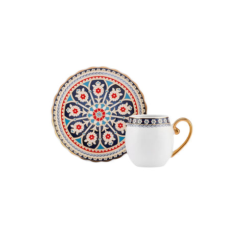 Karaca Söğüt 12-Piece Porcelain Espresso Turkish Coffee Cup Set for 6 People 90ml, White Multi