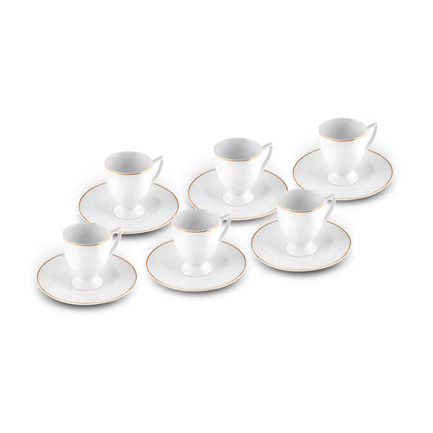 Karaca Boyoz 12-Piece Porcelain Espresso Turkish Coffee Cup Set for 6 People, 85ml, White Gold