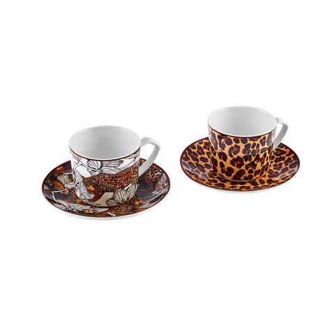 Karaca Tiger 4-Piece Porcelain Espresso Turkish Coffee Cup Set for 2 People, 80ml, White Multi