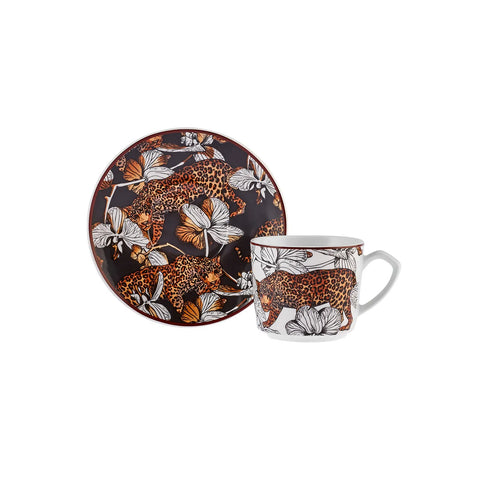 Karaca Tiger 4-Piece Porcelain Espresso Turkish Coffee Cup Set for 2 People, 80ml, White Multi