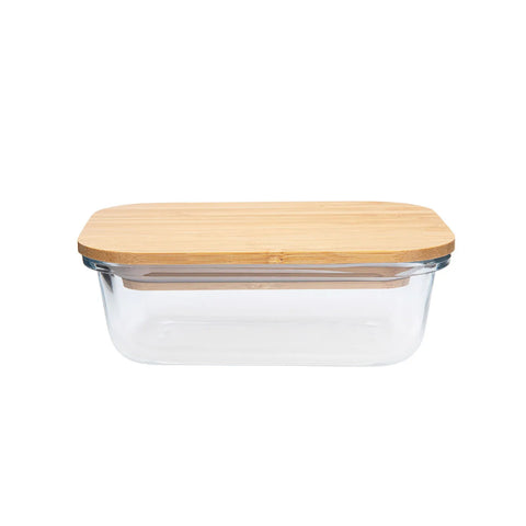 Karaca Karya Glass Rectangle Storage Container, 370ml, Wood Transparent