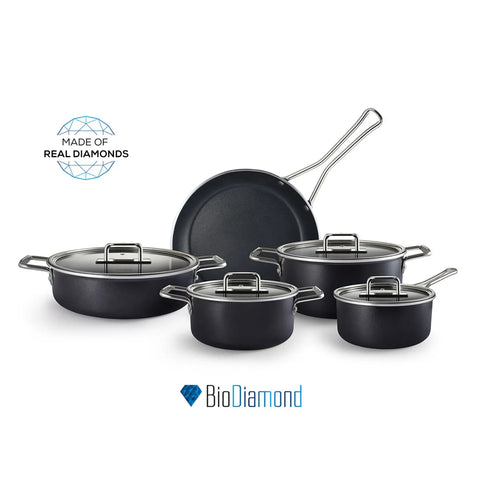 Karaca Mastermaid BioDiamond 9-Piece Induction Cookware Set, Shiny Black Silver