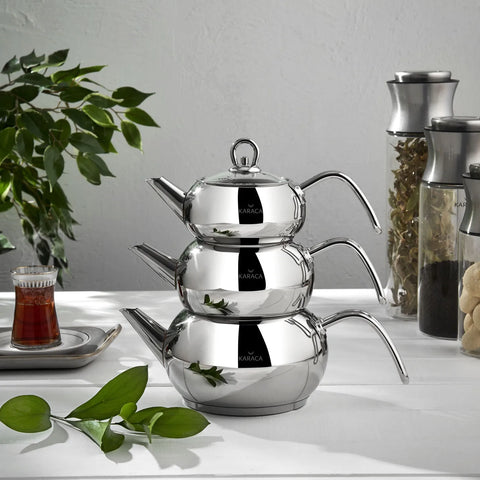 Karaca 3D Stainless Steel Induction Teapot Set, Silver