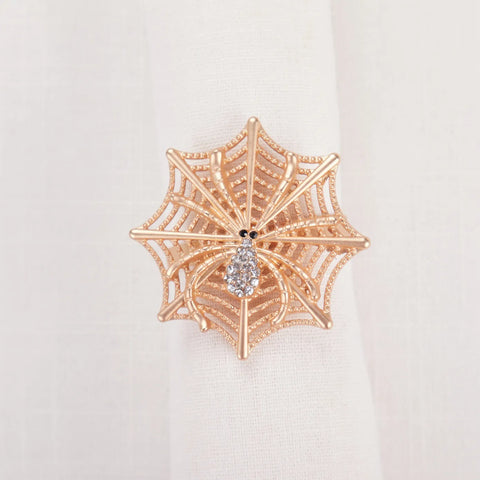 Karaca Halloween Spiderweb Napkin Ring Set, 4 Piece, 6.5cm, Gold Multi