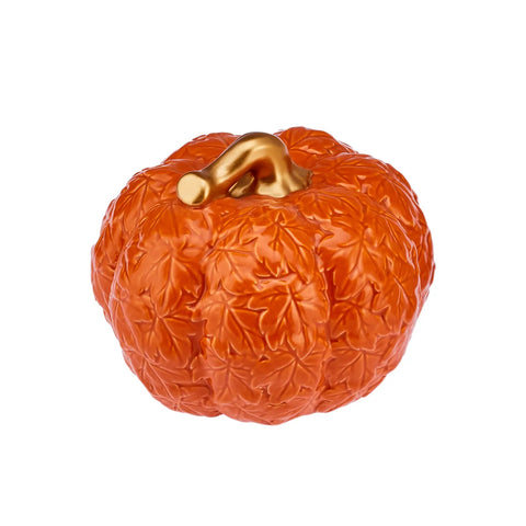 Karaca Halloween Pumpkin Ceramic Decorative Trinket, 17cm, Orange Gold