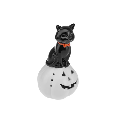 Karaca Halloween Ceramic Led Light Trinket, 20cm, White Black