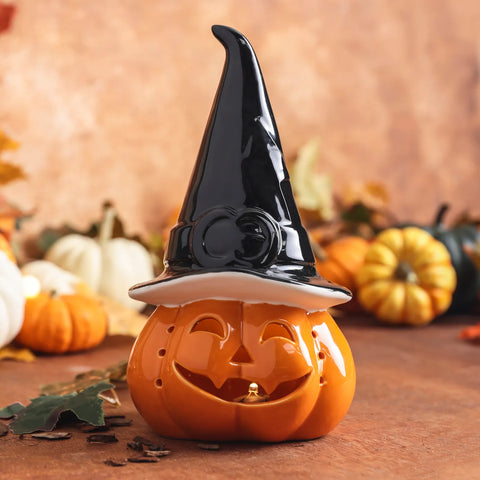 Karaca Halloween Pumpkin Ceramic Led Light Tealight, 24cm, Black Orange