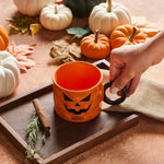 Karaca Halloween Pumpkin Face Ceramic Mug, 10cm, Orange Black