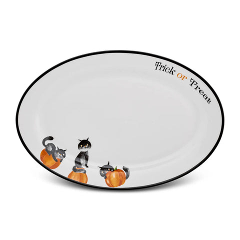 Karaca Halloween Cat Pumpkin Porcelain Serving Platter, 30cm, White Multi