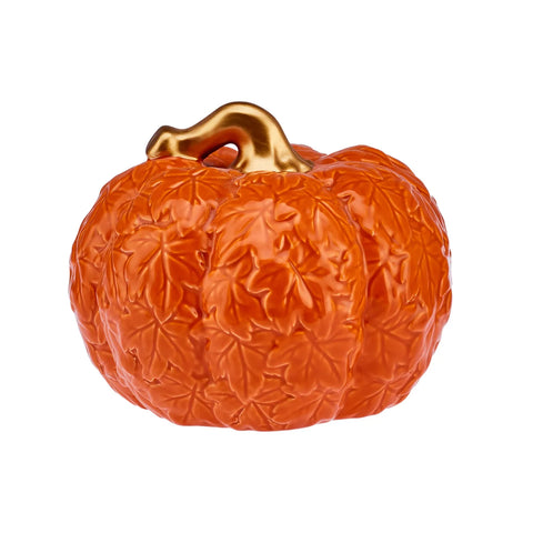 Karaca Halloween Pumpkin Ceramic Decorative Trinket, 17cm, Orange Gold