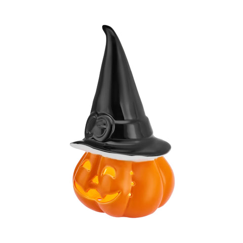 Karaca Halloween Pumpkin Ceramic Led Light Tealight, 24cm, Black Orange