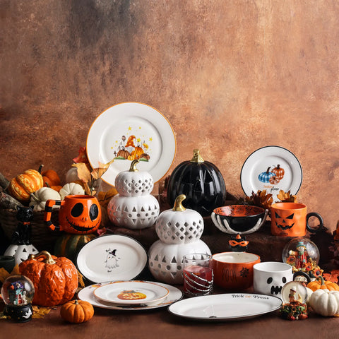 Karaca Halloween Pumpkin Porcelain Dinner Plate, 27cm, White Multi