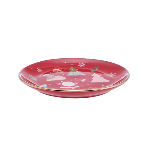 Karaca New Year Christmas New Generation Bone Golden Line Side Plate, 19.5cm, Red Multi