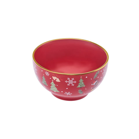 Karaca New Year Christmas New Generation Bone Golden Line Noodle Bowl, 14cm, Red Multi