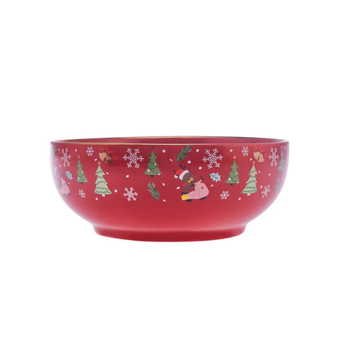 Karaca New Year Christmas New Generation Bone Golden Line Serving Bowl, 20cm, Red Multi