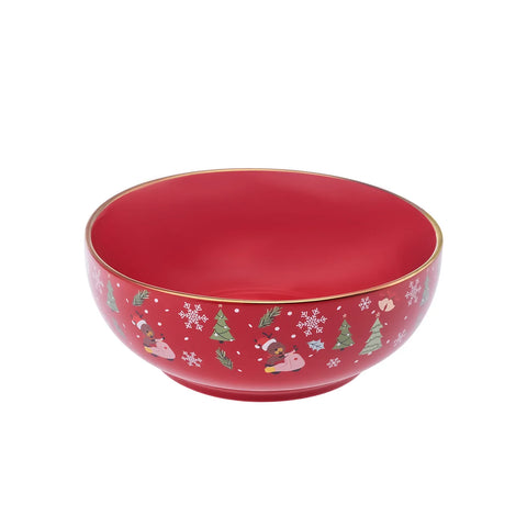 Karaca New Year Christmas New Generation Bone Golden Line Serving Bowl, 20cm, Red Multi