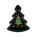 Karaca New Year Christmas New Generation Bone Golden Line Christmas Tree Decorative Plate, 21cm, Black Green