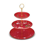 Karaca New Year Christmas New Generation Bone Golden Line 3-Tier Cake Stand, Red Multi