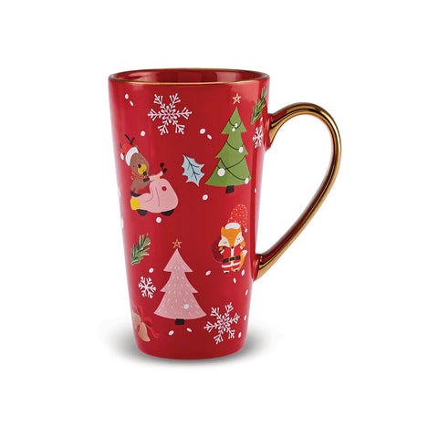 Karaca New Year Christmas New Generation Bone Golden Line Mug, 560ml, Red Multi