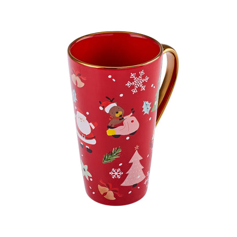 Karaca New Year Christmas New Generation Bone Golden Line Mug, 560ml, Red Multi